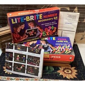 Lite Brite Numbers Accessory Kit + Alphabet & Peg Refill Sets Light Bright 1968